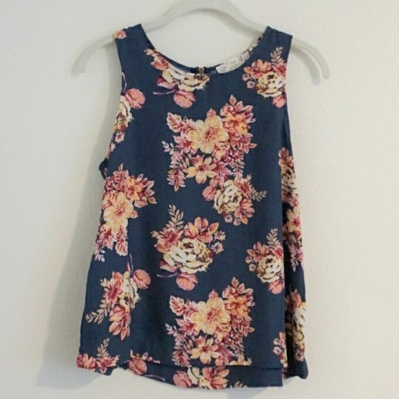 Pink Republic Tops - Pink Republic Blue Floral Tank Top